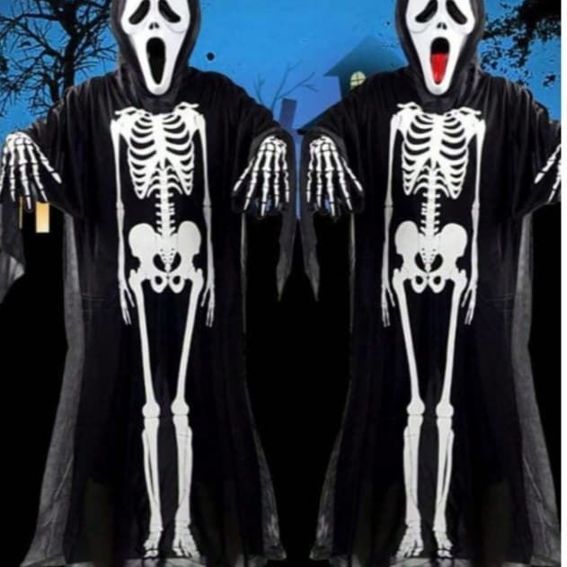 Manto Fantasia Caveira Esqueleto Halloween Adulto E Infantil Manto
