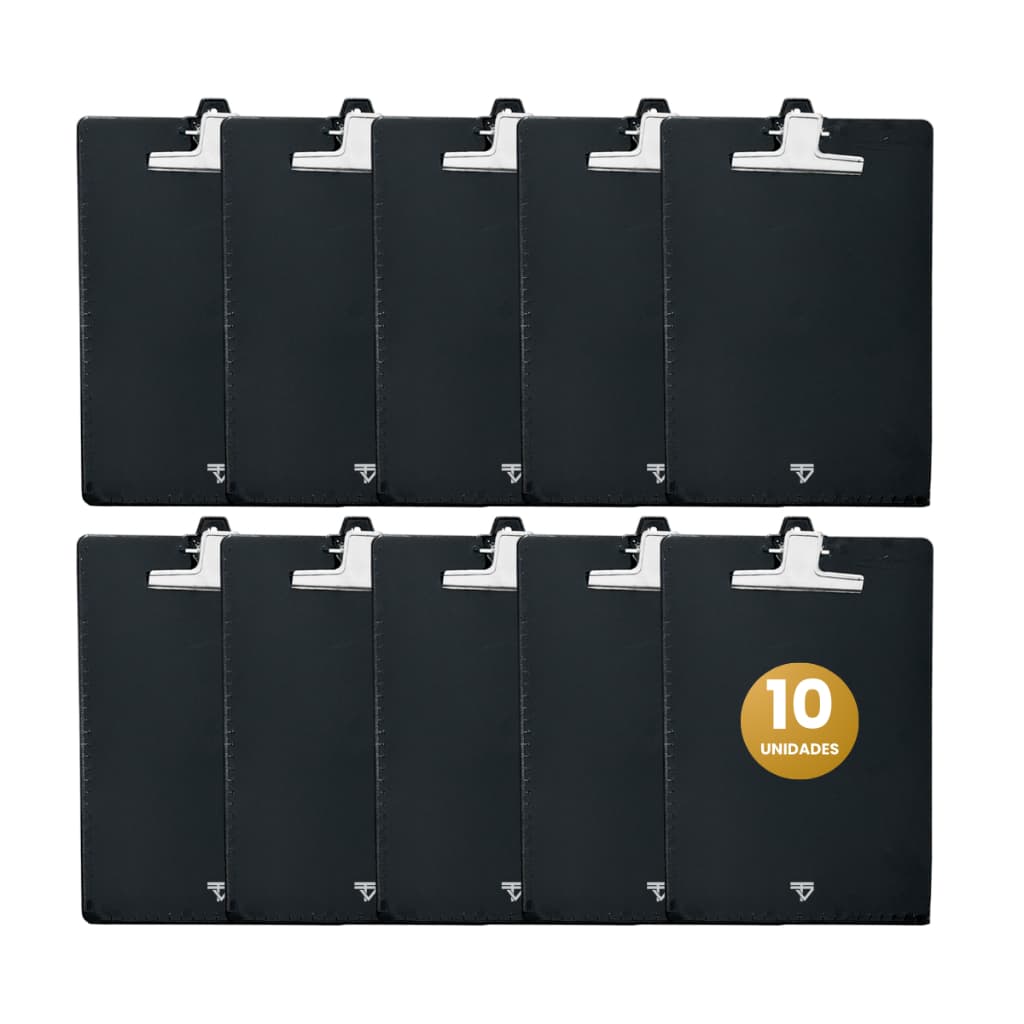 Prancheta Acrílico Ofício Preta Garra Metal - Kit C/ 10 Un