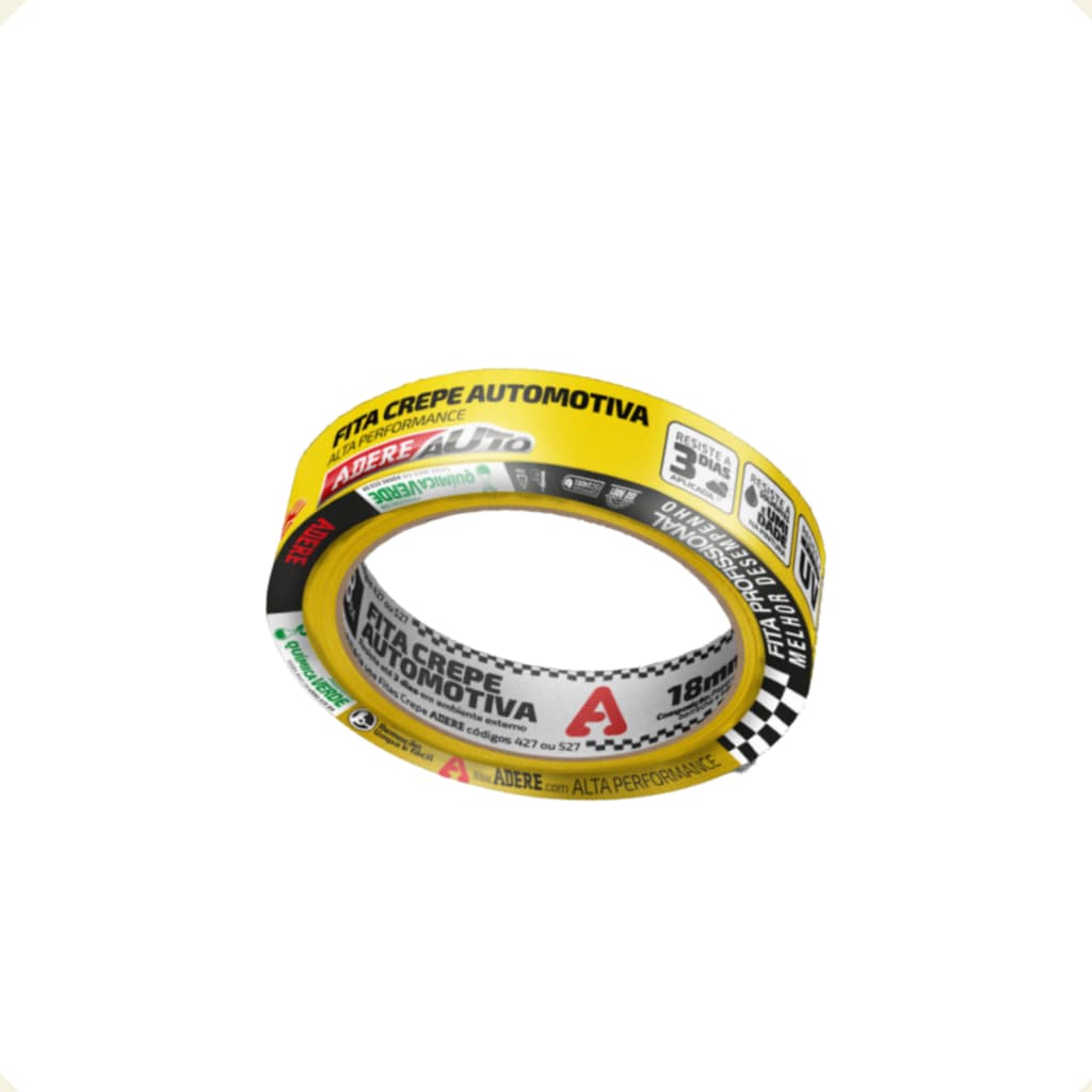 Kita Fita Crepe Automotiva Amarela Remoção Limpa 18mm x 40m Adere