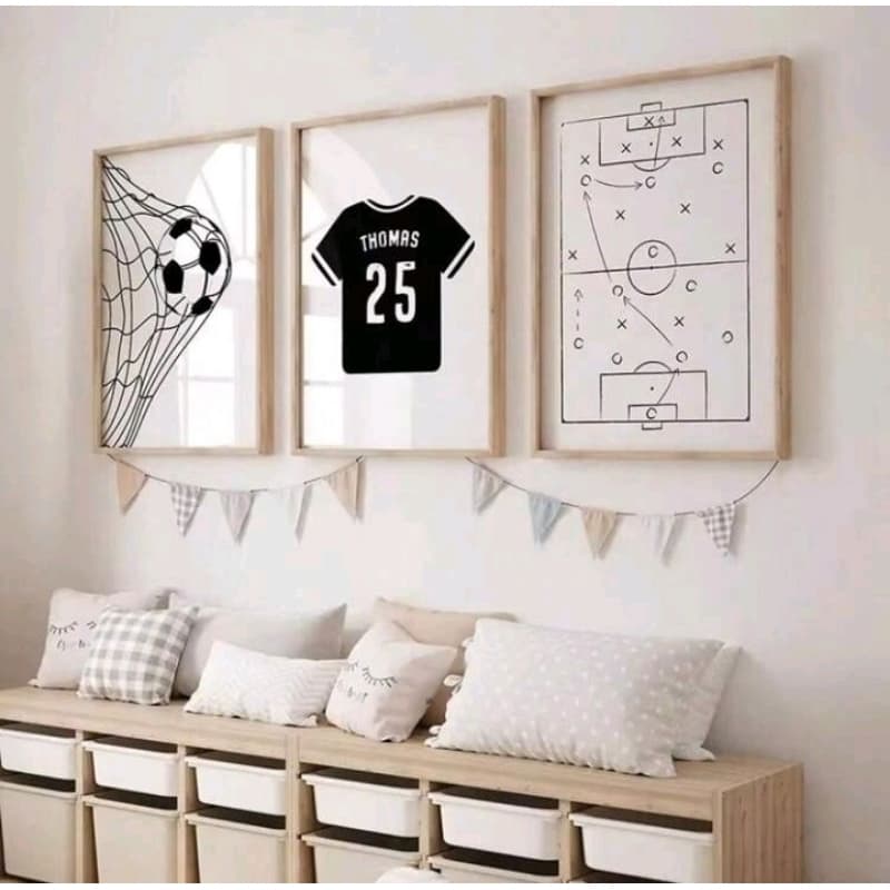 Quadro Decorativo Esportivo 3 Peças Futebol Menino
