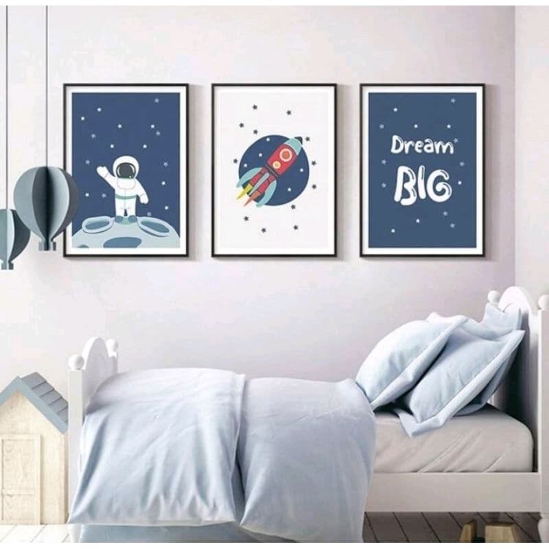Quadro Decorativo Moderno 3 Peças Espaço Astronauta