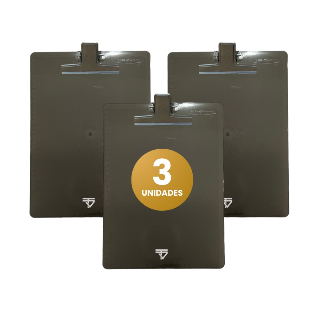 Prancheta Acrílico Ofício Fumê Garra Metal - Kit C/ 3 Un