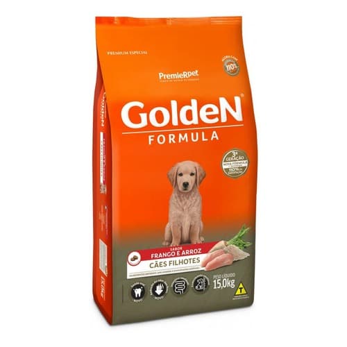 Ração Golden Formula Cães Filhotes Sabor Frango  Arroz15Kg Ração Alimento Cachorro `Premium Especial