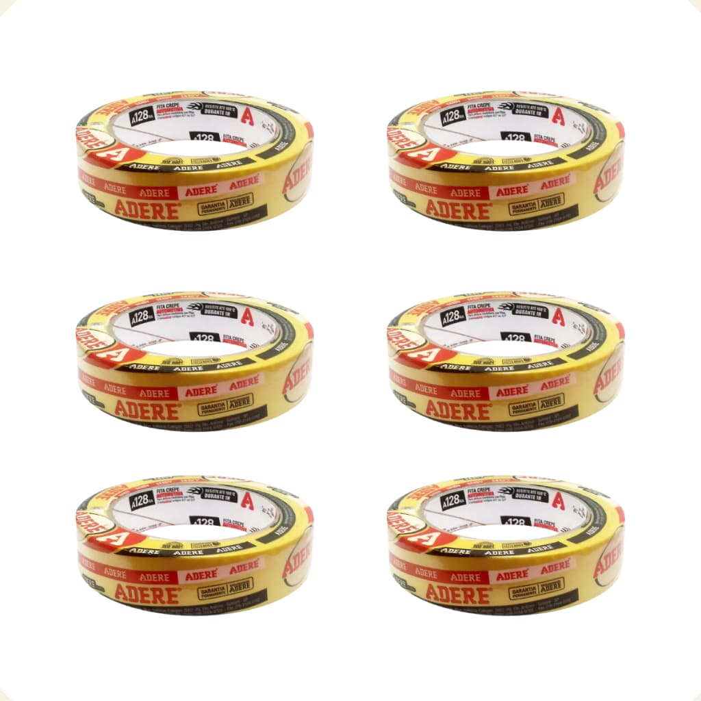 Kit Fita Crepe Automotiva Amarela Remoção Limpa 24mm x 40m Adere