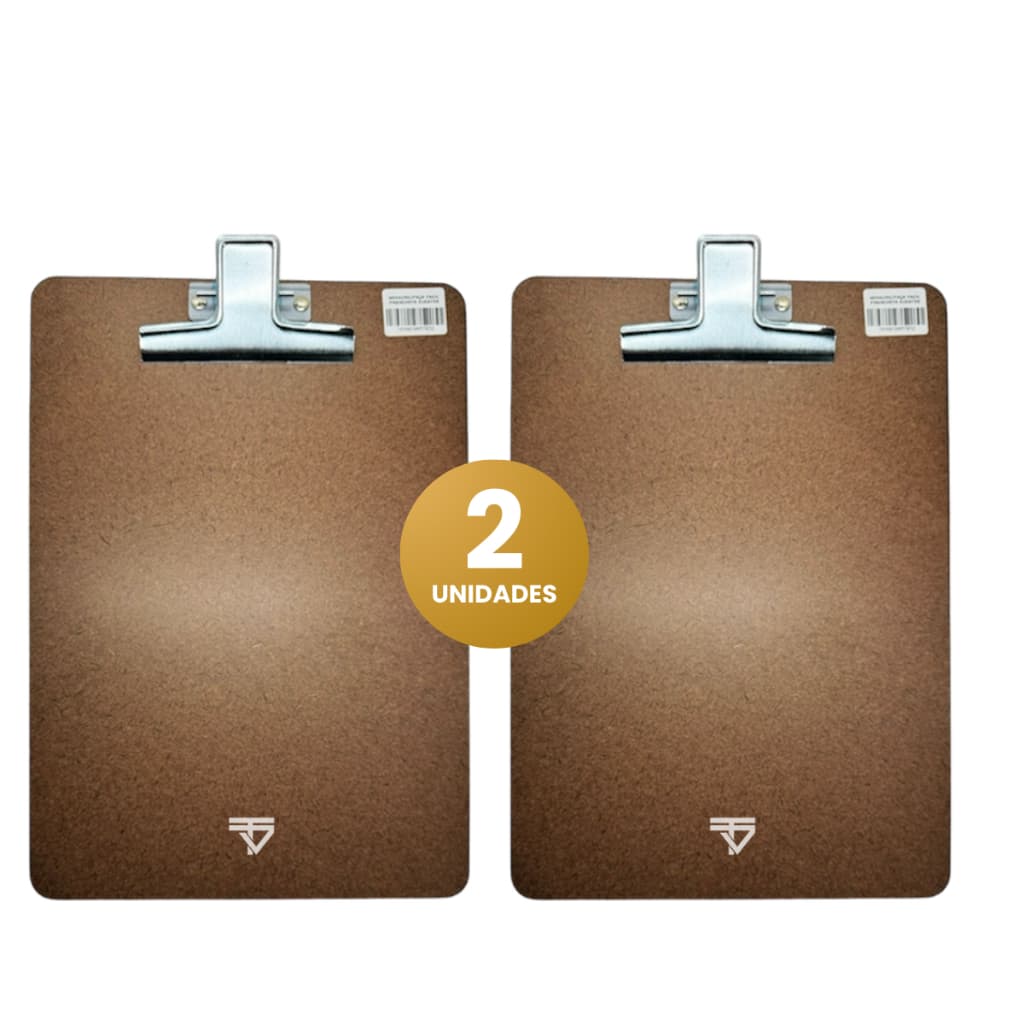 Prancheta A4 De Madeira Mdf Com Prendedor De Metal Kit C/ 2