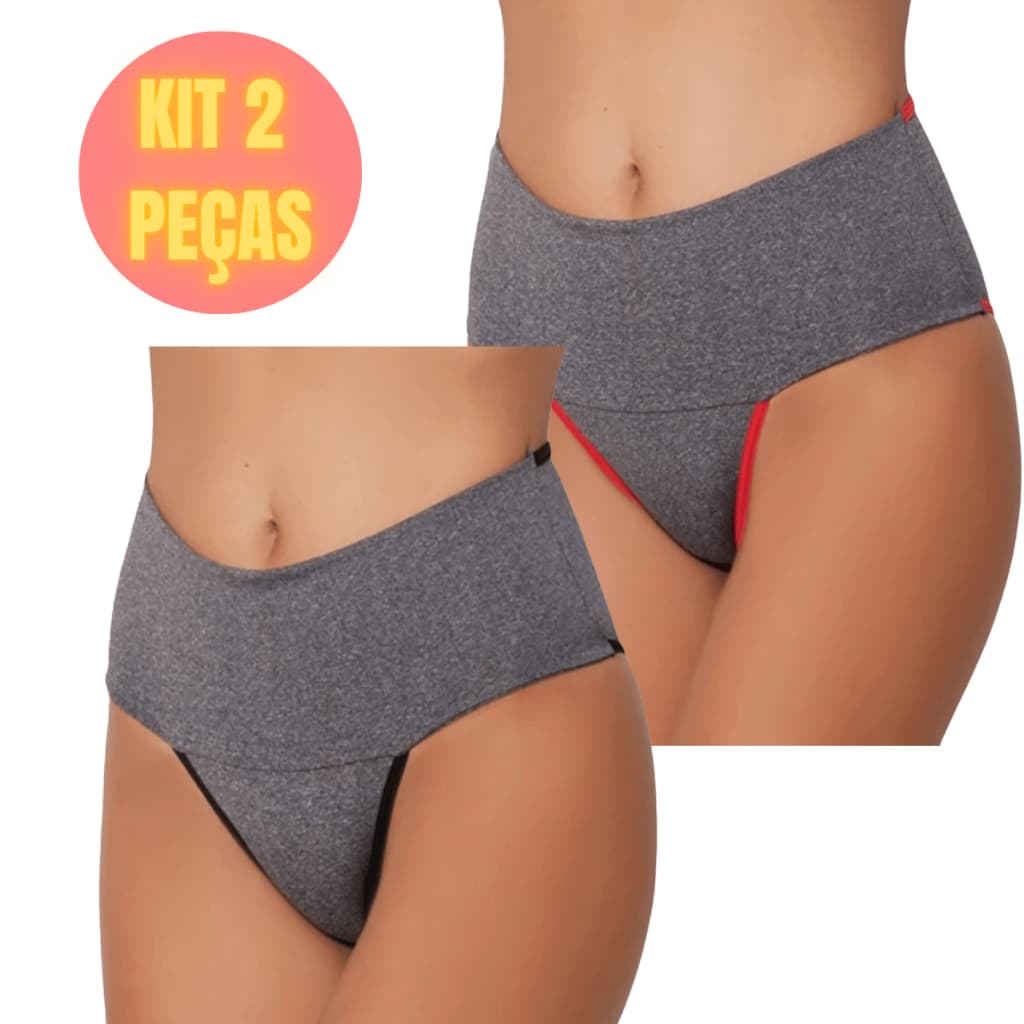 Kit 2 Calcinhas Cós Alto Duplo Segura Barriga de Compressão e Forro de Algodão Calcinha Fitness