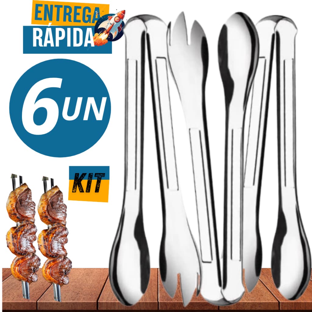 Conjunto 6 Pegador de Salada Massa Gelo Carne 100% Aço Inox