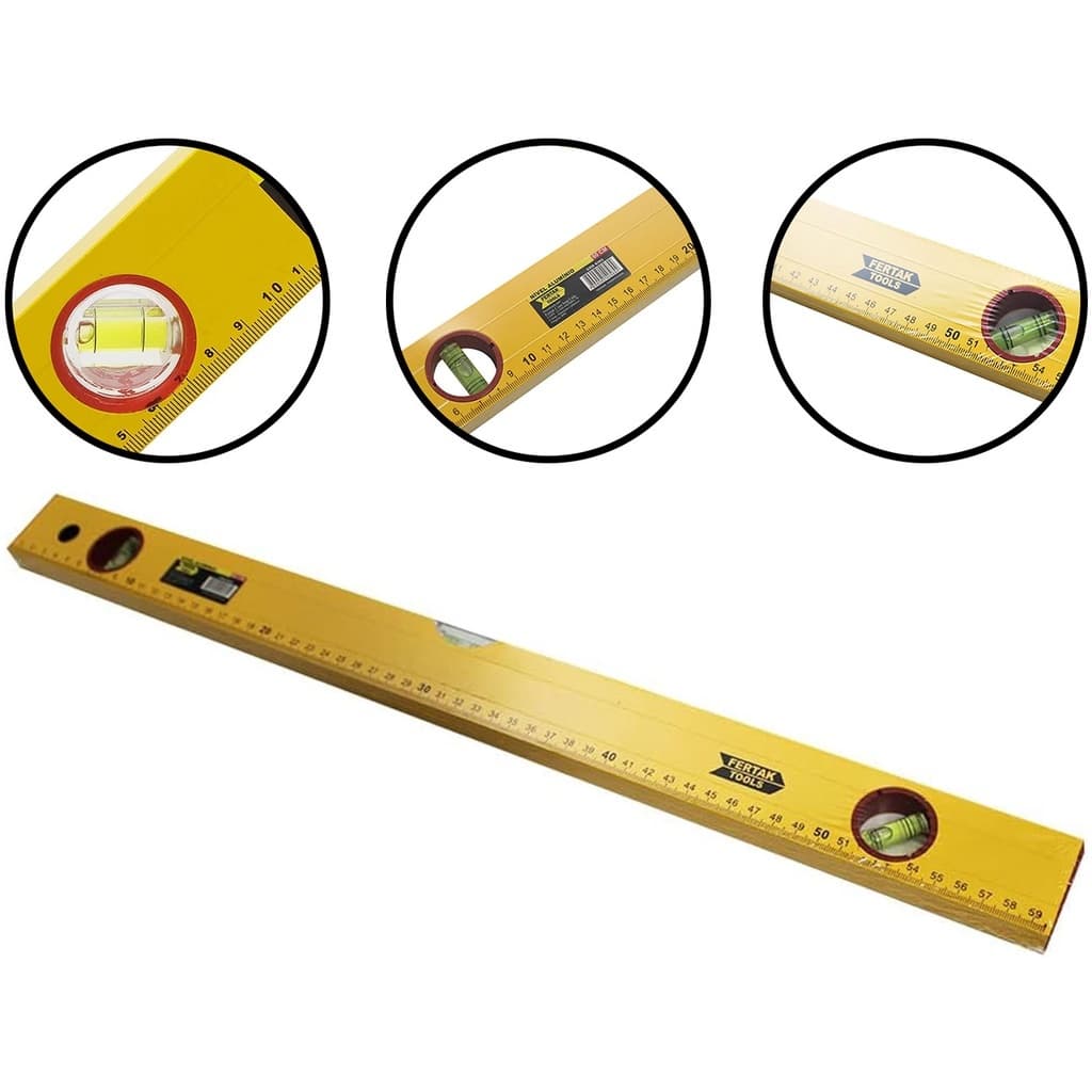 Nível Profissional Amarelo 3 Bolhas 60cm Régua De Prumo Fertak 6303