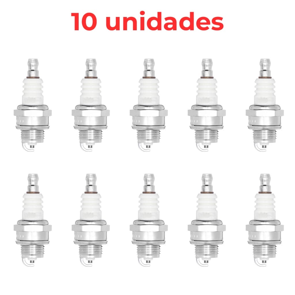 10x Vela de ignição L7TC curta para roçadeiras e motosserras motores 2 tempos