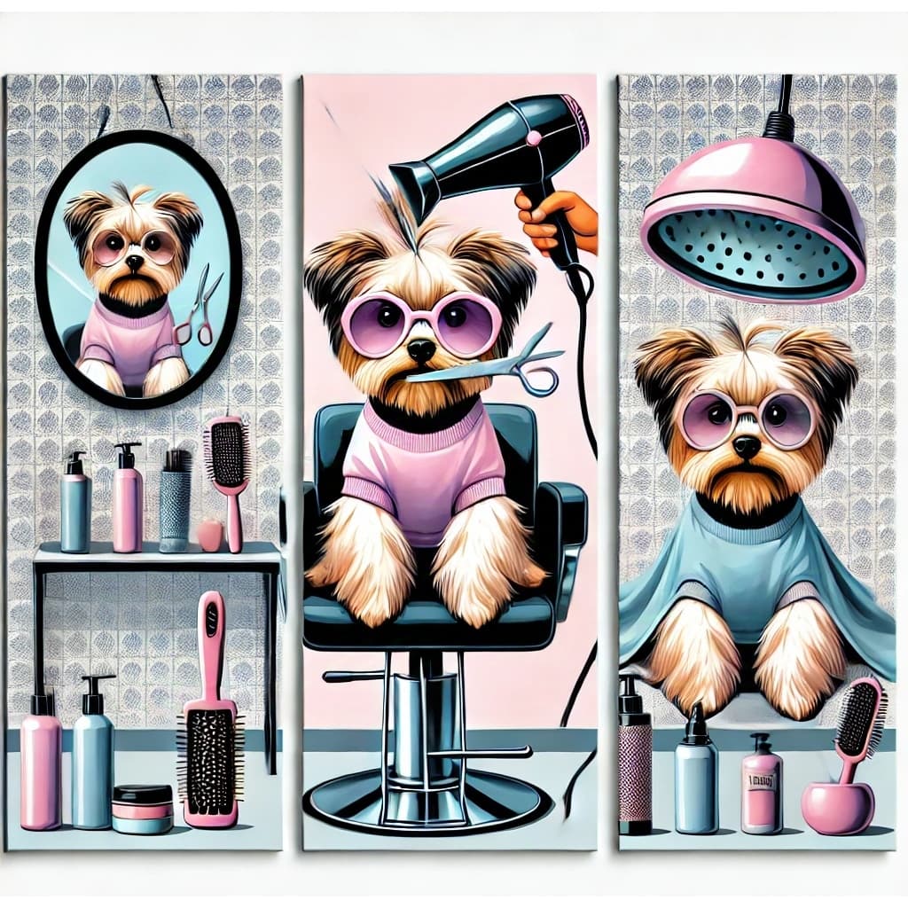 Trio quadro cachorro salão de beleza veterinário 3 peças 60x22cm