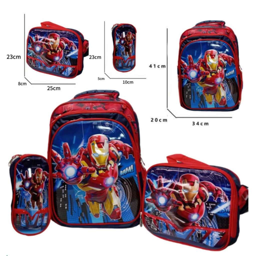Kit Mochila Escolar Infantil Resistente Impermeável Com Lancheira e Estojo Desenhos 3D