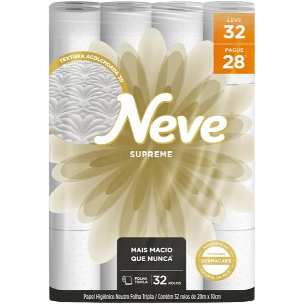 Neve Papel Higiênico Supreme Folha Tripla, 20m, Leve 32 Pague 28 Rolos