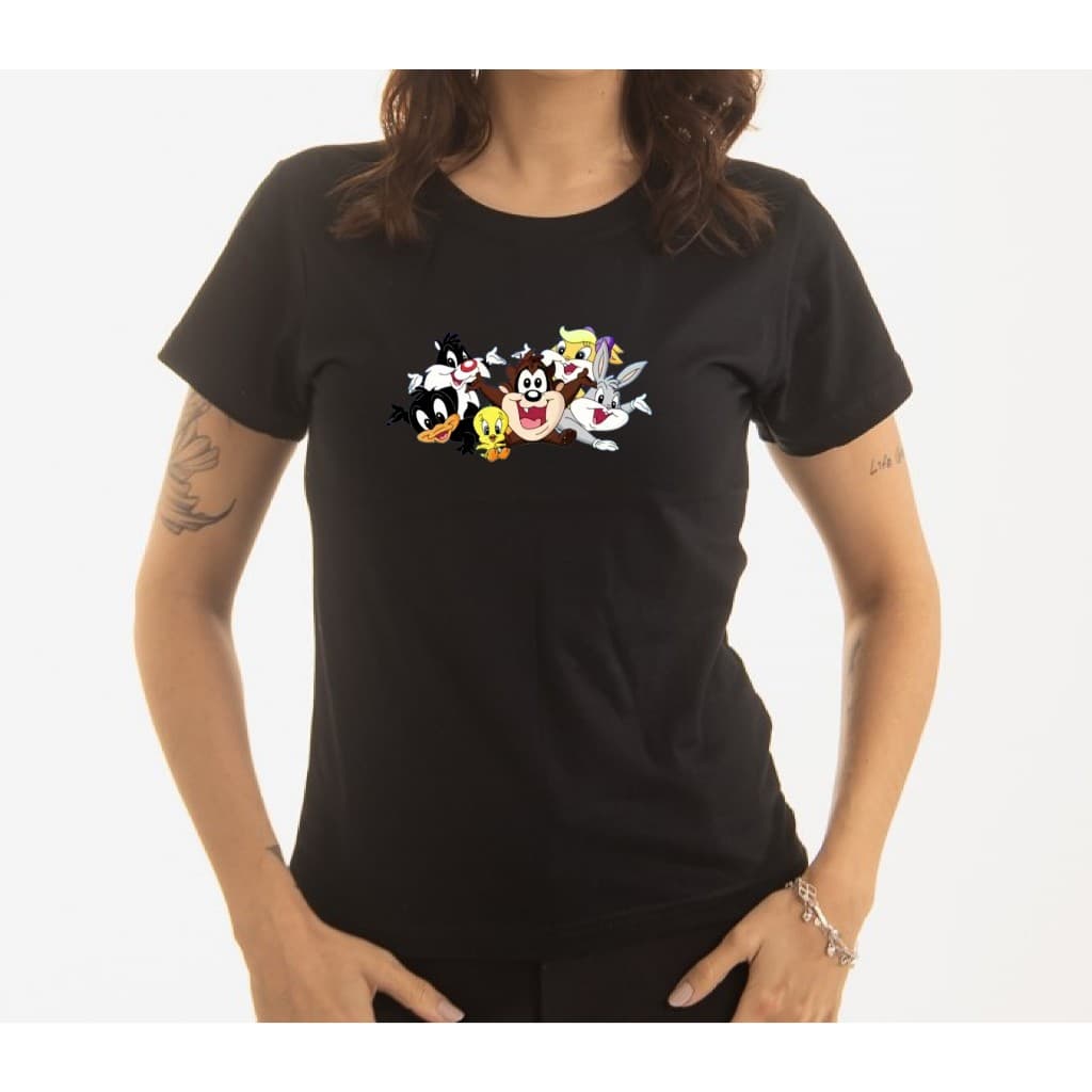 Camiseta Baby Look Lançamento Desenho Looney Tunes Tecido de Alta Qualidade 100% Algodão