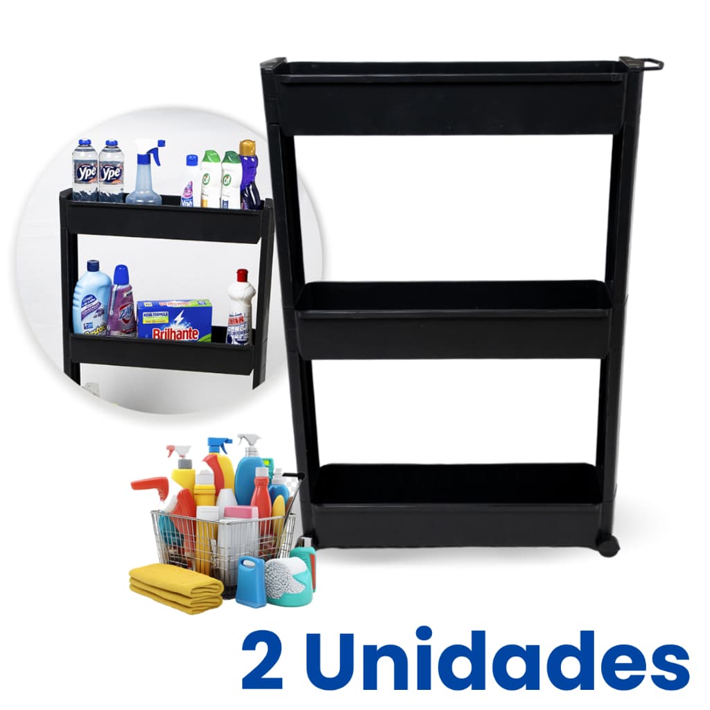 2 Armários Organizador Prateleira Multiuso 3 Andares com Rodinhas Para Banheiro Lavanderia Cozinha