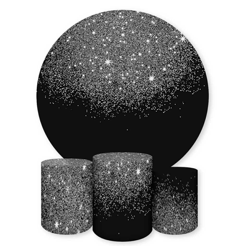Kit Painel Redondo + Capas de Cilindro Sublimados Para Festa Tema Glitter (EFEITO GLITTER EM SUBLIMAÇÃO)