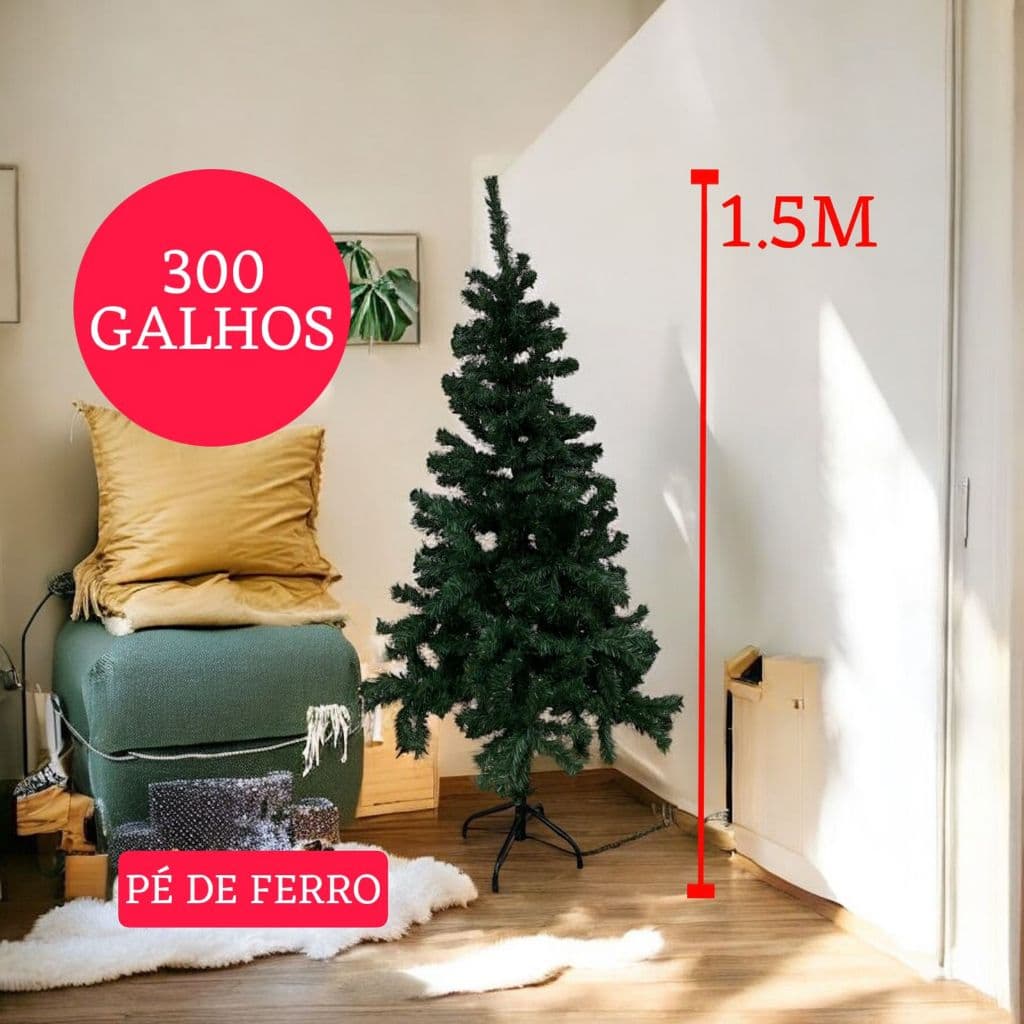 Árvore De Natal Com 300 Galhos De 1,5M Altura Cor Verde Pé de Ferro