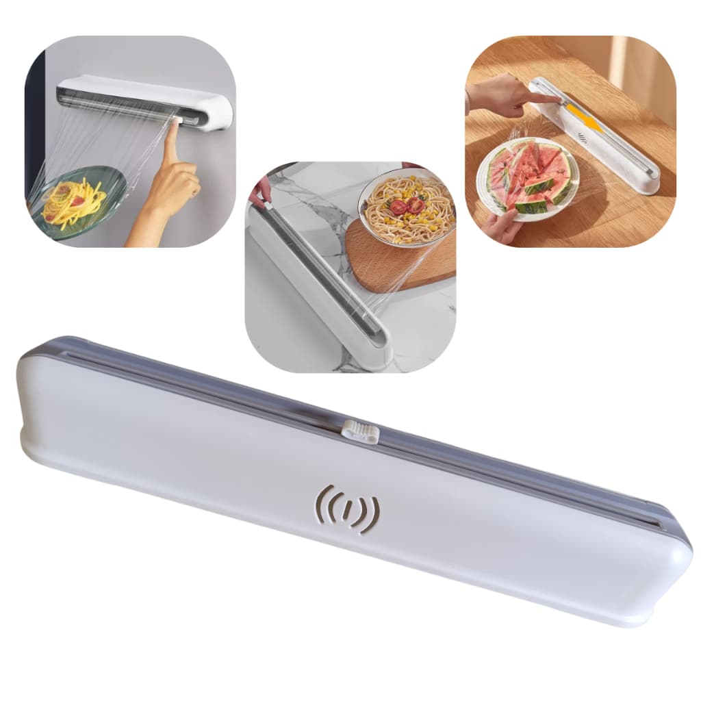 Dispenser Cortador De Plastico Filme Ajustavel Com Ventosa Selador De Comida Alimento Cozinha