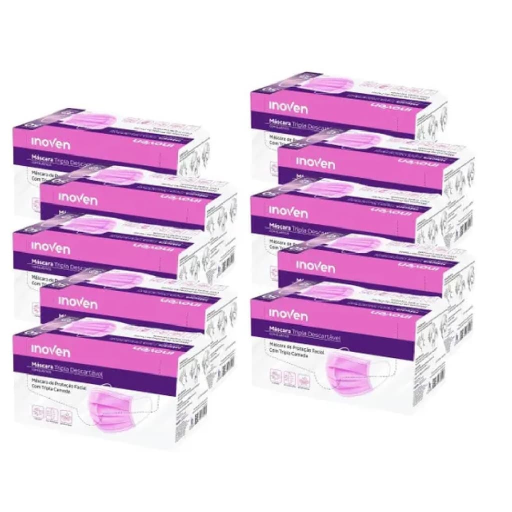 KIT 10 CAIXAS MASCARAS DESCARTAVEIS ROSA INOVEN