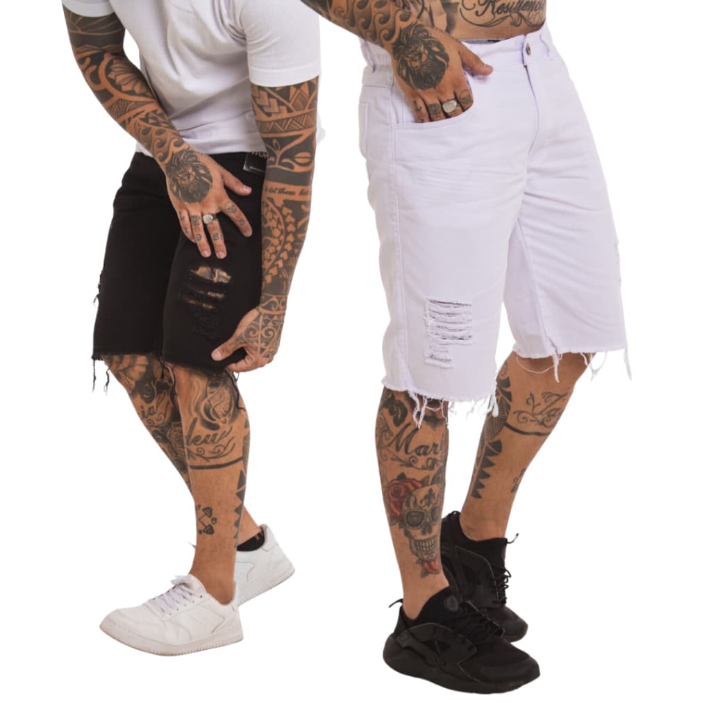 Kit 2 Short Bermuda Masculina Adulto Rasgada Jeans Sarja Mike Store