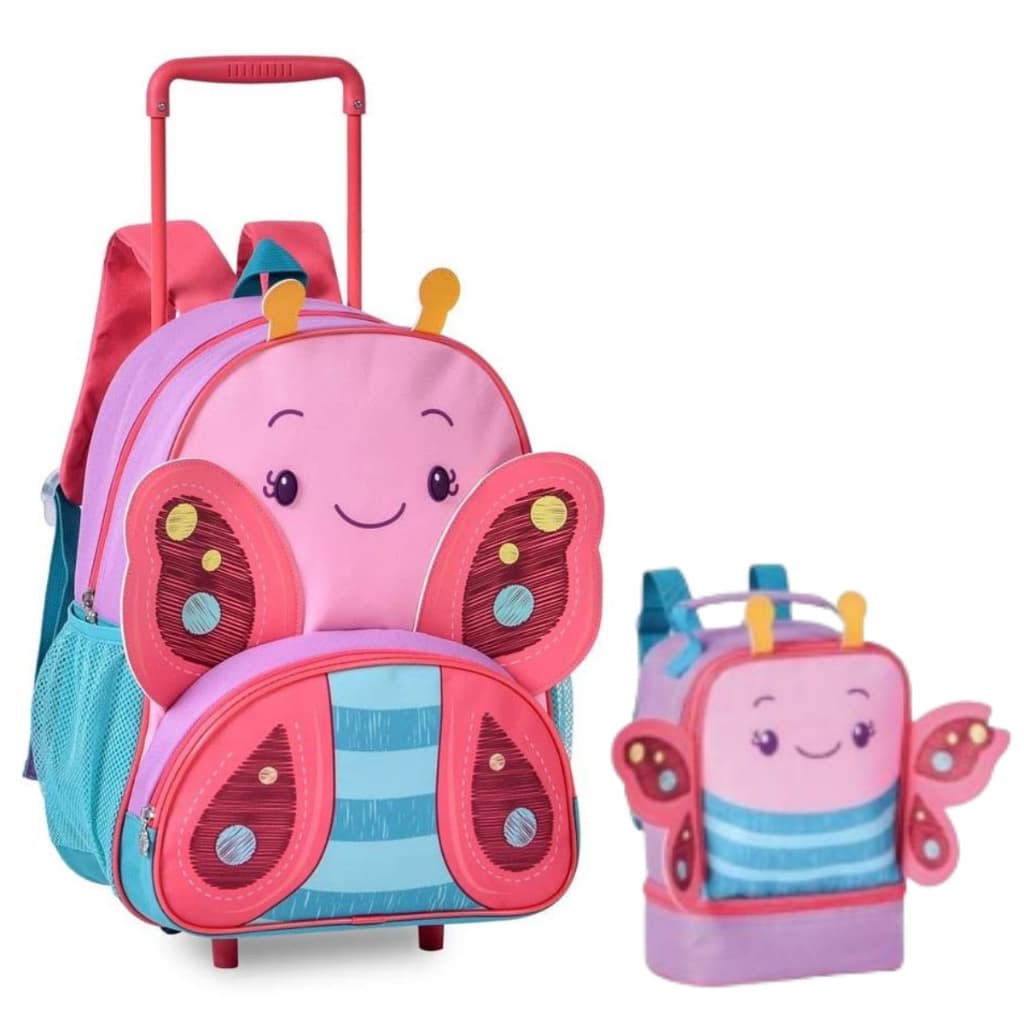 Kit Mochila Escolar de Rodas Clio Pets Borboletinha Linda + Lancheira Térmica Em Oferta Exclusiva