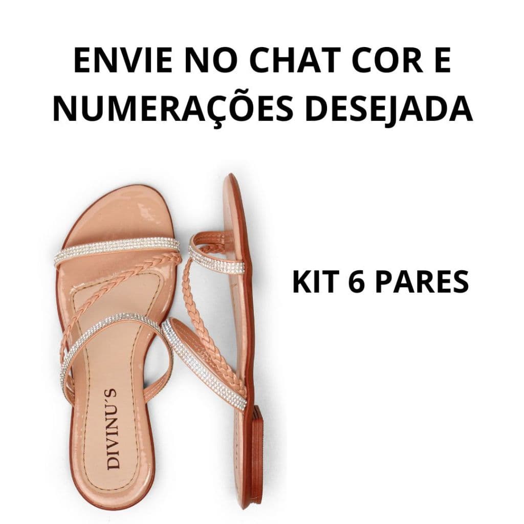 Kit 6 Pares Sandália Feminina Trança com Strass