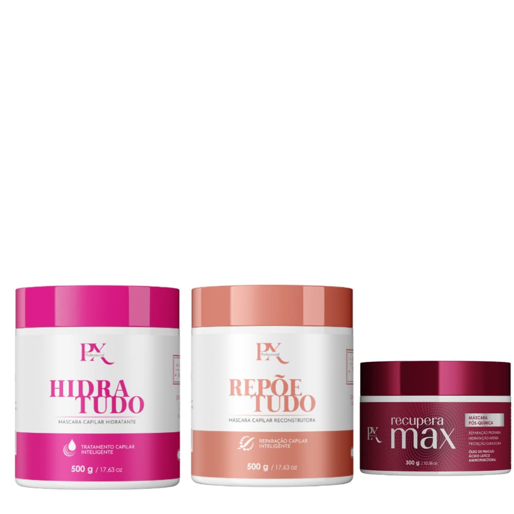 Máscara Hidratante 500g + Máscara Reconstrutora  500g e Máscara Pós Química Recupera Max 300