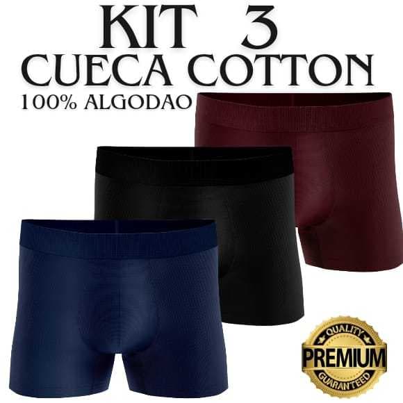 Kit 3 Cuecas Boxer Lisa de algodao