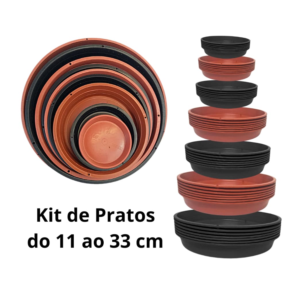 kit Pratos plástico para vasos flores plantas xaxim diversos tamanhos pratinho com boca de 11cm ao 33cm acumulador de ág