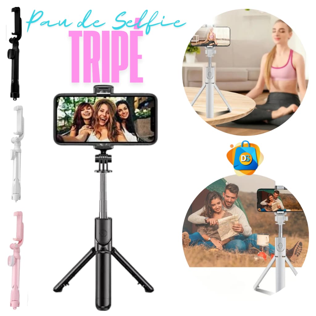 Pau de Selfie Tripé Monopod Bastão Retrátil Suporte Para Celular Sem Fio Bluetooth  360 Graus 3 em 1