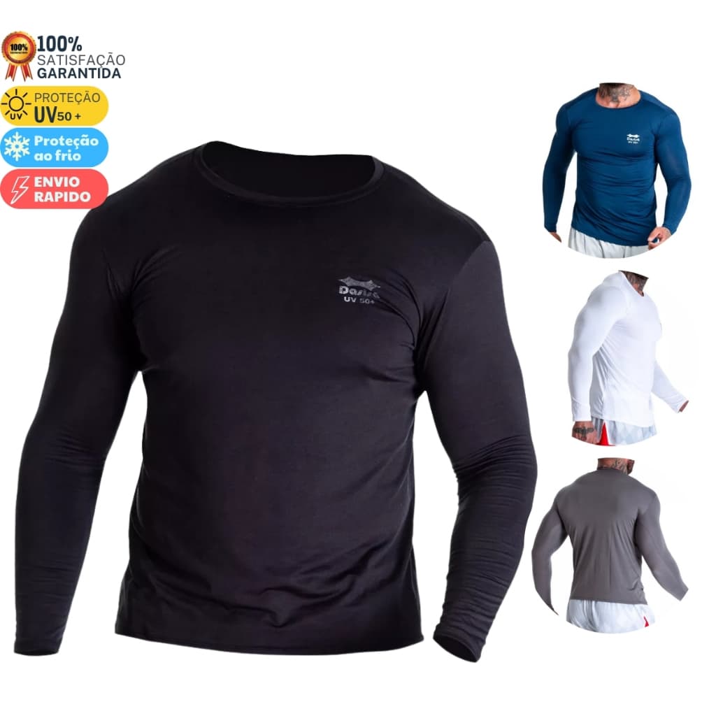 Camisa Térmica Com Proteção Uv 50+ Segunda Pele Camiseta Malha Fria Academia Manga Longa