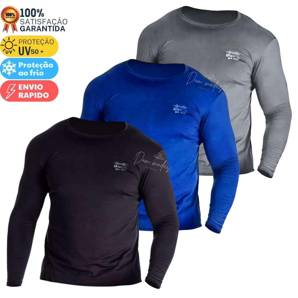 Kit 3 OU 2 Camisa Térmica Proteção Uv 50+ Segunda Pele Camiseta Blusa Academia Manga Longa