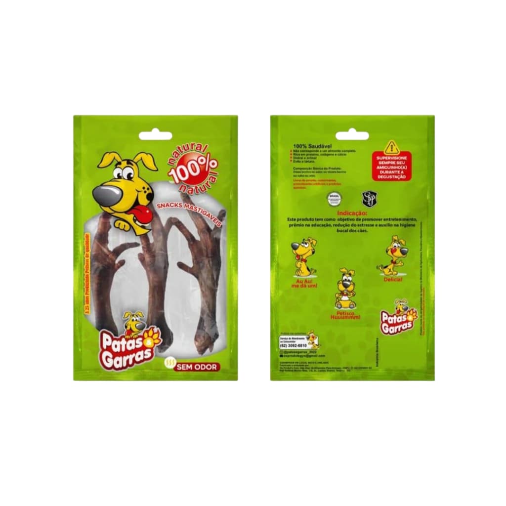 Pé de galinha C/3 Snacks mastigáveis Patas e Garras - Natural