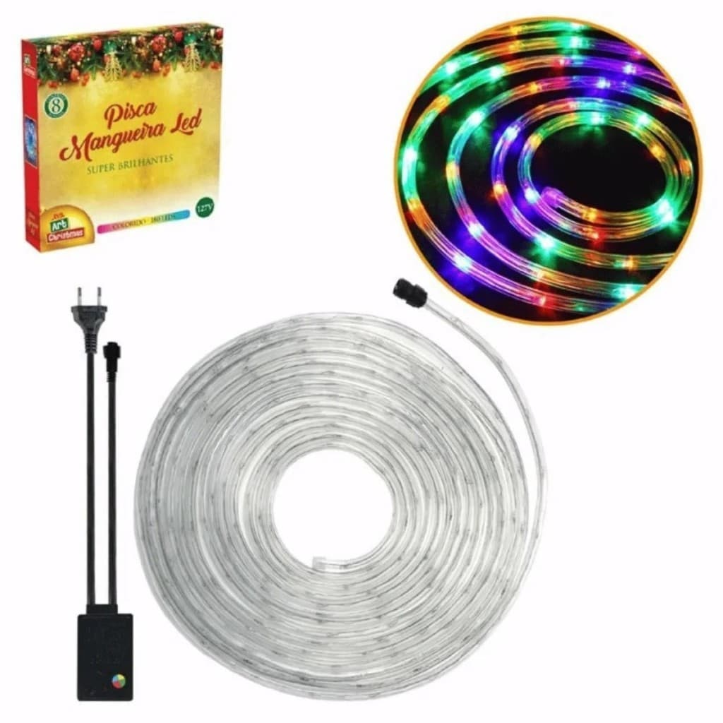 Pisca Mangueira Led Super Brilhante Colorido 220V 180Leds 10M
