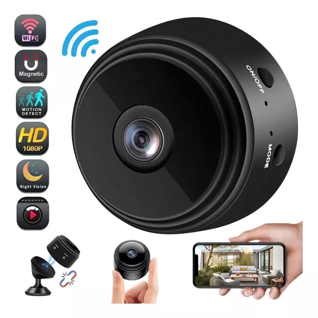 kit 2 Mini Câmera Monitoramento E Segurança Fixa Com Imagem Fechada Sem Fio Wi-Fi Grava Som Com Resolução 1080p A9