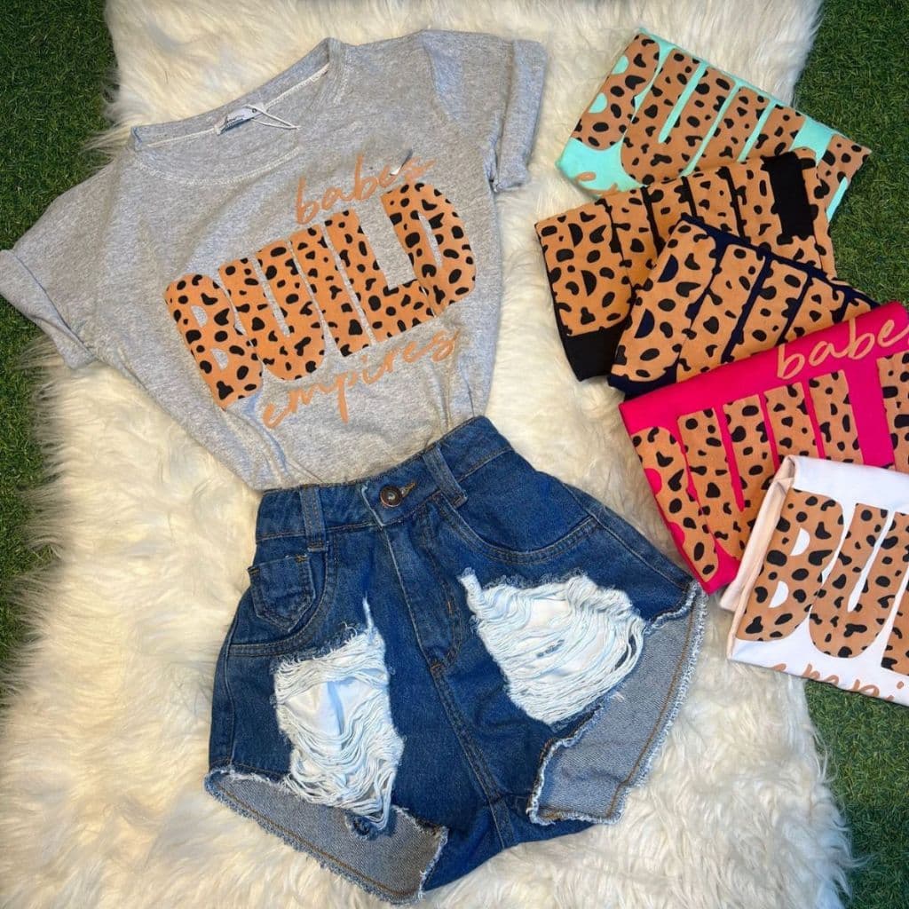 Blusinha Básica Baby Look Camiseta Viscorycla Estampa Build