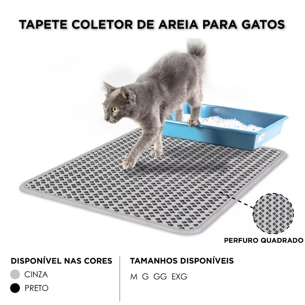Tapete Higiênico Coletor Areia Preto Para Gato Pet Perfuro Quadrado M Ao EXG