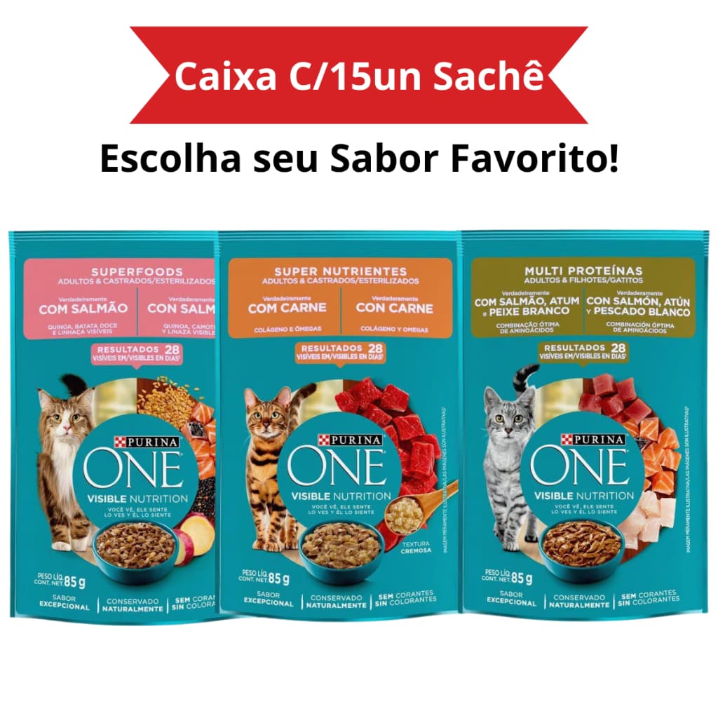 Sachê Purina One Gatos Purina 85g - Ração Úmida Purina One Gatos 85g Kit Com 15un