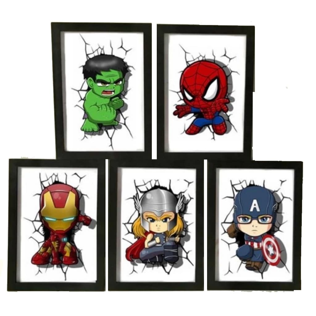 Quadro Decorativo Heroi Super Vinga Aranha Homem Infantil Quarto Bebe Nascimento Coragem Fé Criança