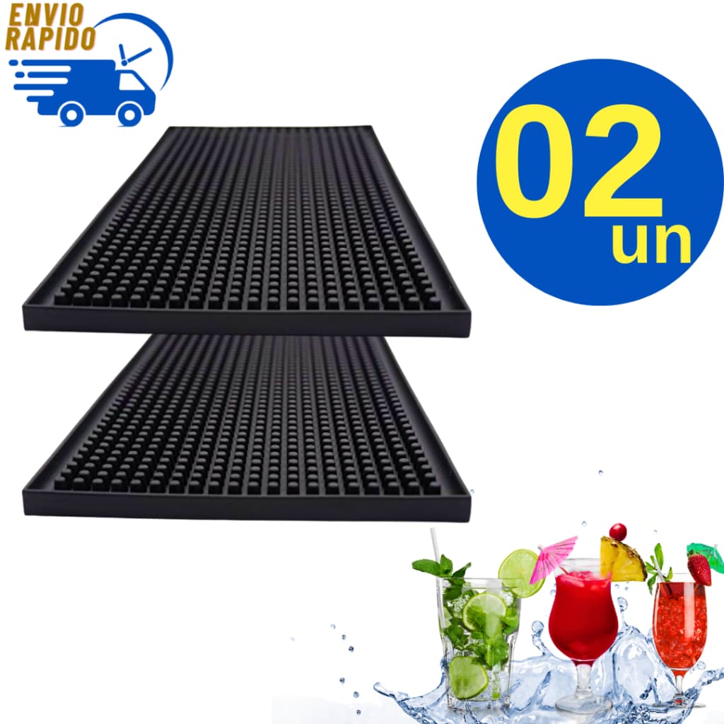 Kit 2 Tapete Escorredor para Copo em Silicone Antiderrapante  30X15cm  Proteção para Bancada Para Drink Barman Bartender
