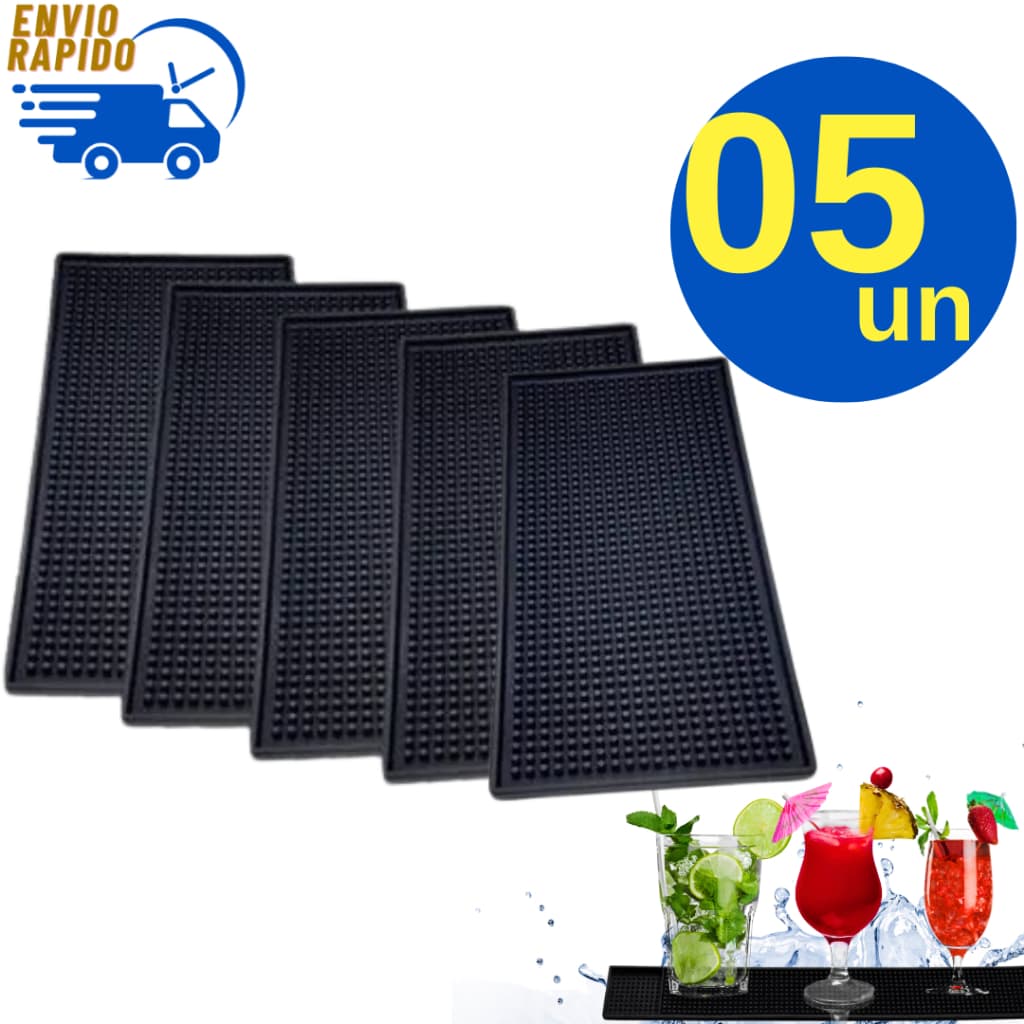 Kit 5 Tapete Escorredor para Copo em Silicone Antiderrapante  30X15cm  Proteção para Bancada Para Drink Barman Bartender