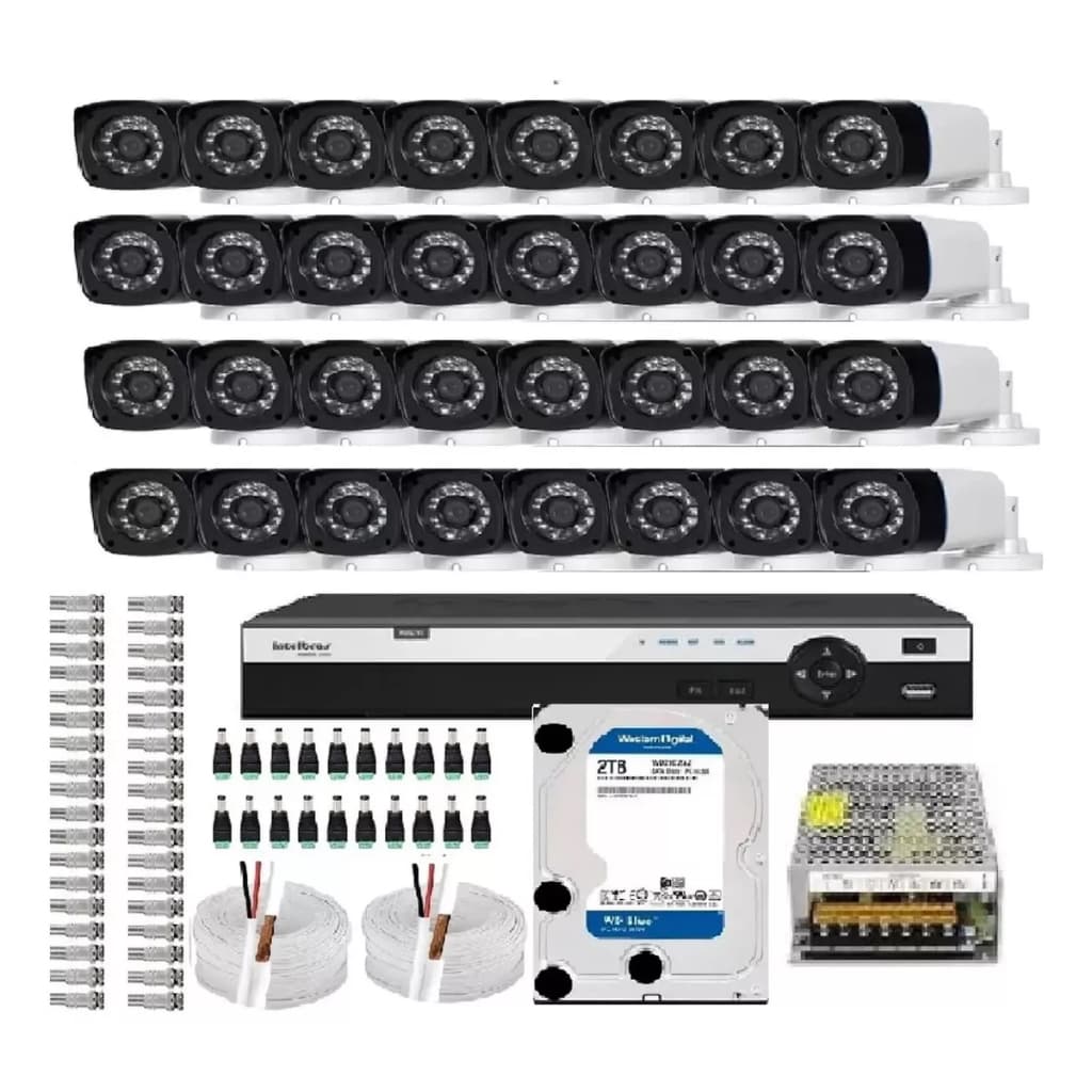 Kit Cftv Dvr 32 Canais Intelbras 1232mhdx 32 Câmeras 1080p