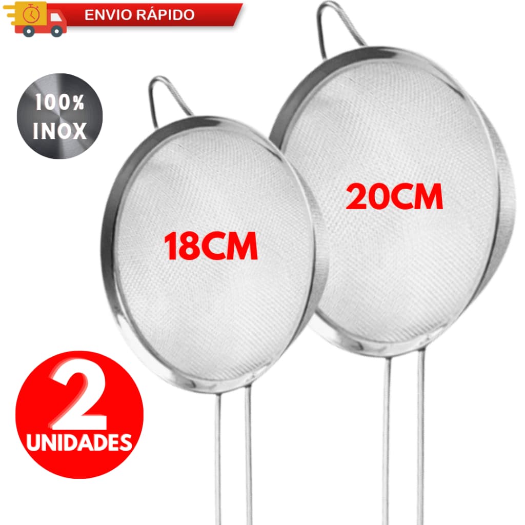 Kit 2 Peneira De 18 E 20cm Peneiras De Cozinha Em Aço Inox Coador Multiuso Para Casa Cozinha Restaurante Bebida