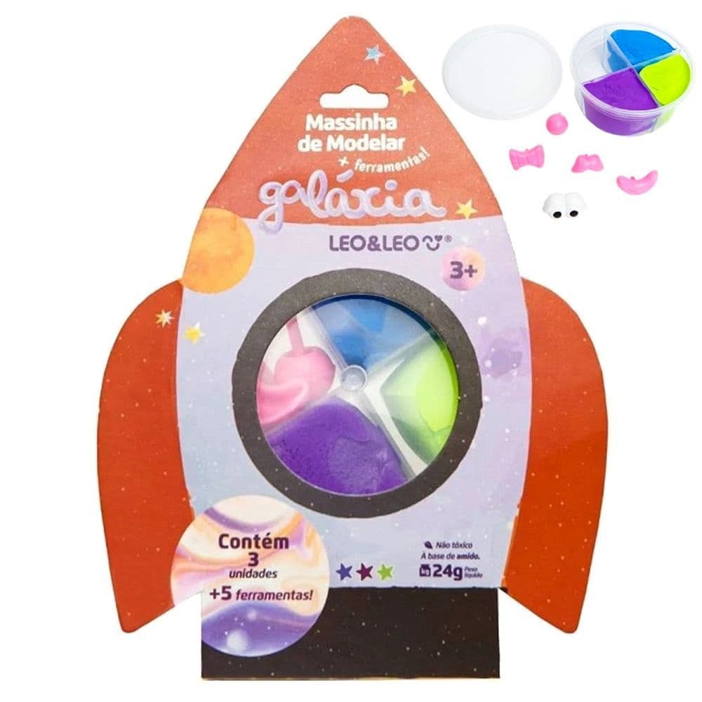Kit Massa De Modelar Galáxia Leo&Leo 4 Cores + 4 Moldes