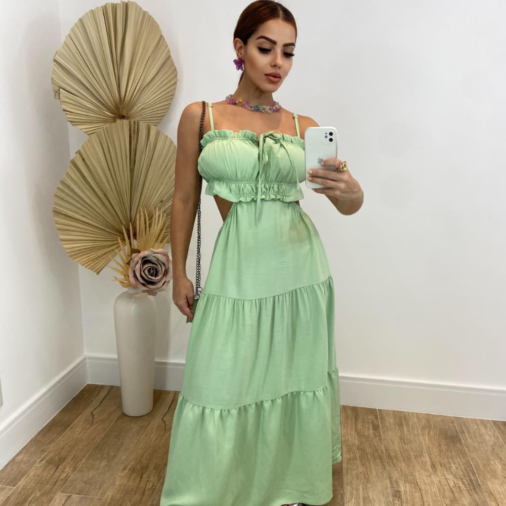 Vestido Longo Feminino Com Abertura lateral Alças Finas Tecido Sensorial