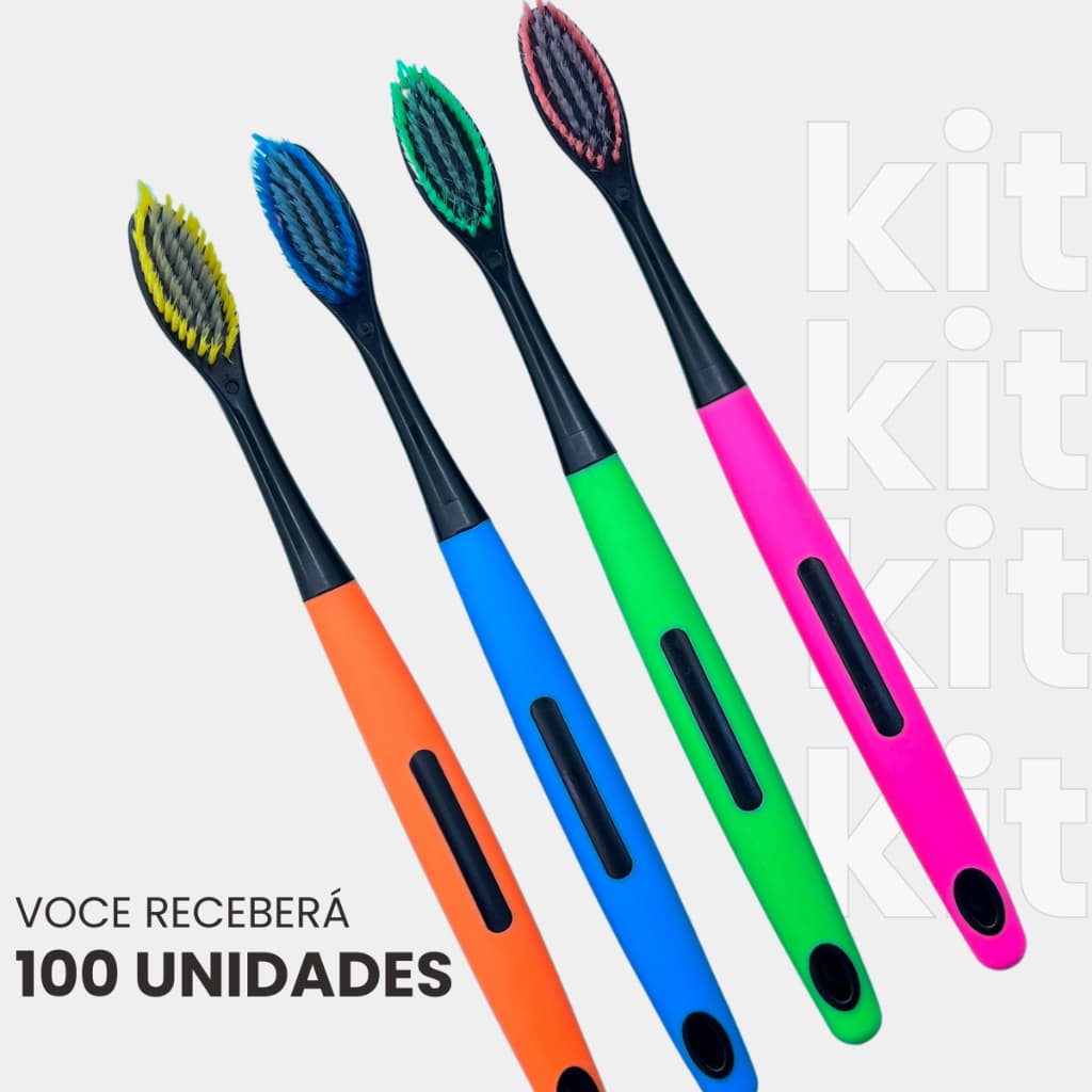 Kit 100 Escovas De Dente Macia Com Capa Protetora
