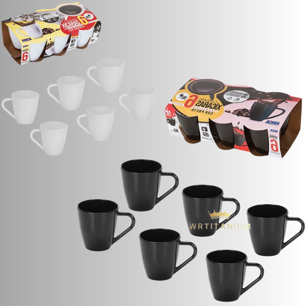 Conjunto 6 Xícaras Acrílico Café Chá 80ml Kit Jogos de Xícara