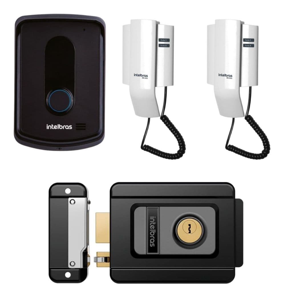 Kit Interfone Campainha Porteiro Residêncial Ipr8010 Com Extensão Audio e Fechadura Fx 1500