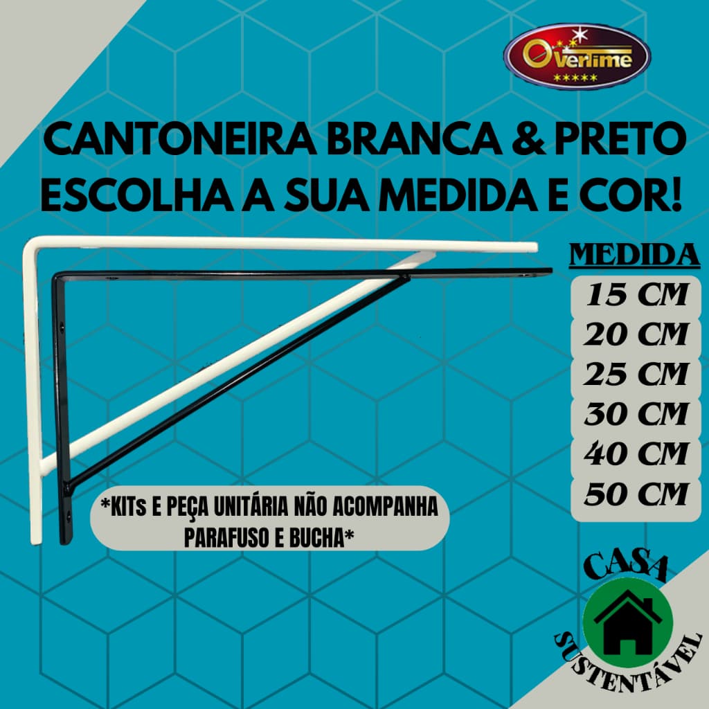 Cantoneira Mão Francesa Suporte Branco Brilhante Prateleira 15 a 50 cm Leve reforçada Branca e Preto