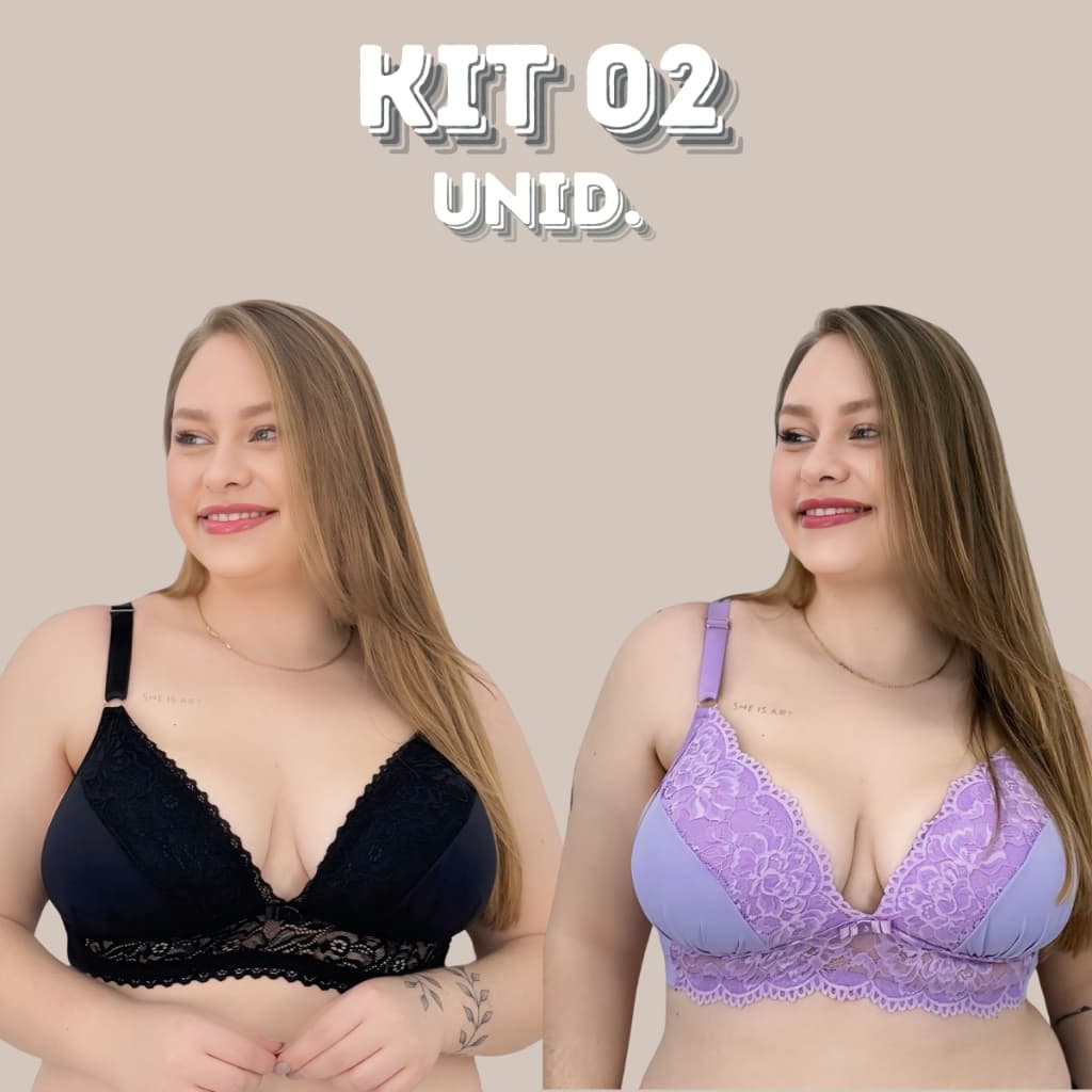 KIT 02 Sutiãs Com Bojo Soft Plus Size Reforçado Sem Aro Beatriz.