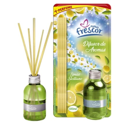 Difusor Aromatizador  Perfume de Ambientes 100ml Novo Frescor c/ Varetas – Escolha a Fragrância Novo Frescor